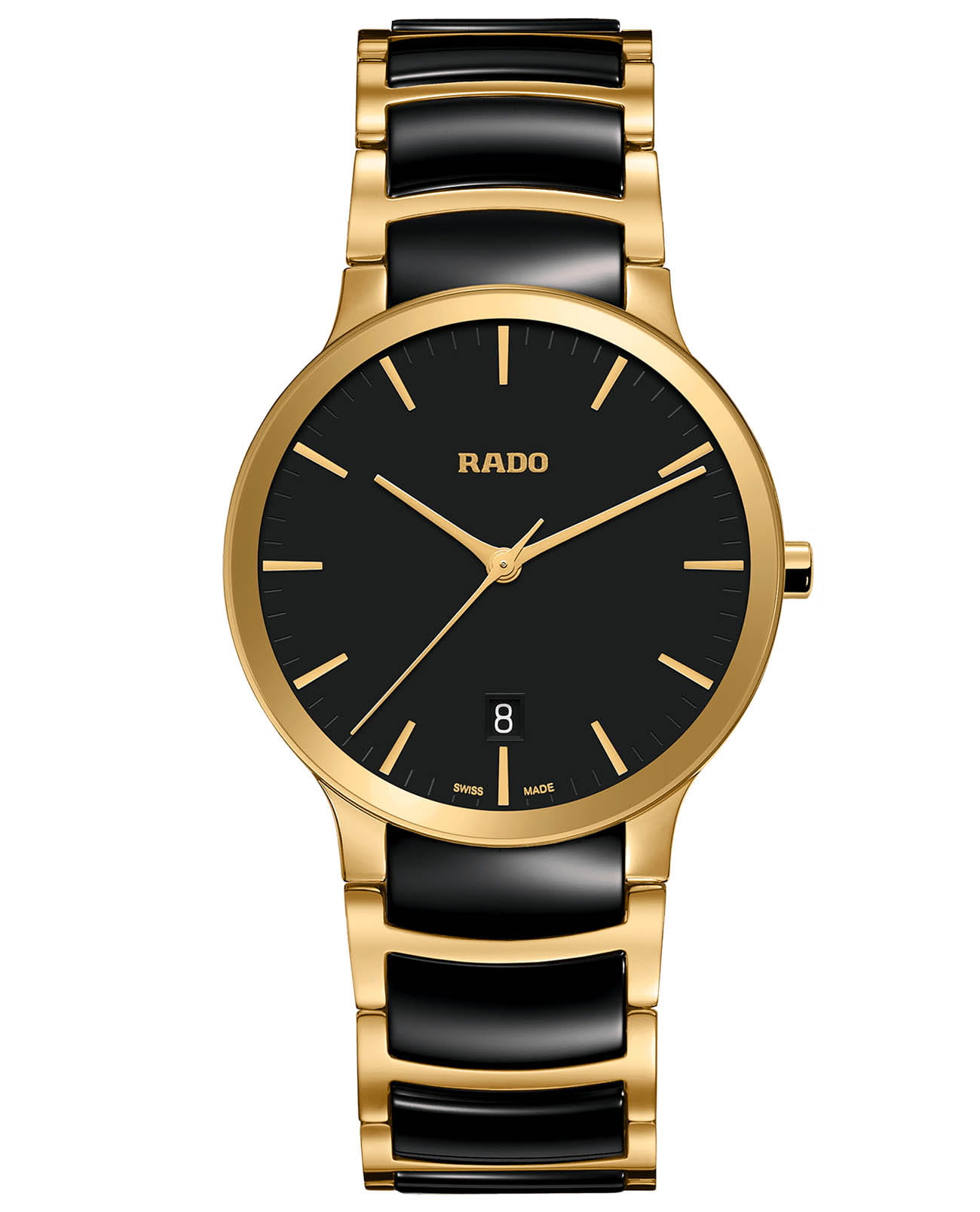 Rado Rado Centrix R30527172  R30527172 кварцевые мужские часы черный циферблат, браслет сталь + pvd + керамика — вид спереди